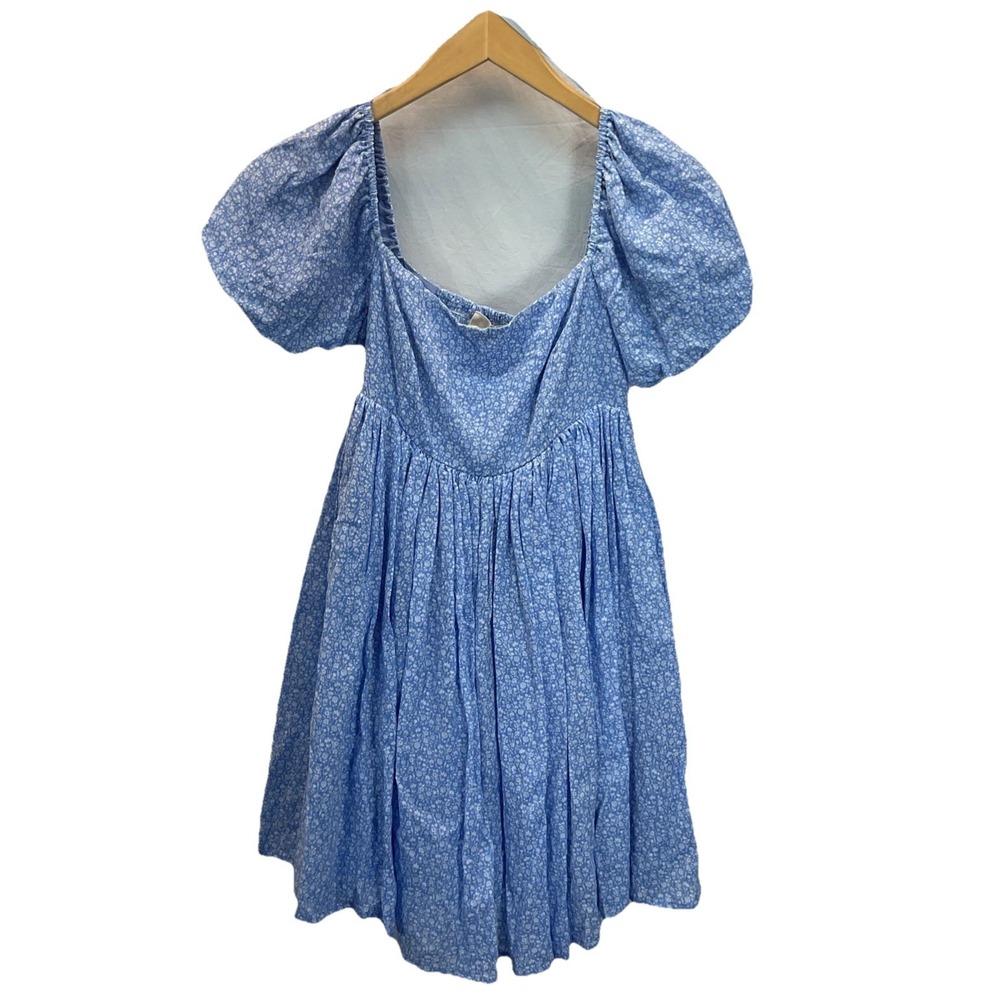 Mable mini Dress SM Blue floral smocked Baby doll Puff Sleeve Ditsy Coquette